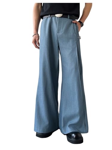 Floerns Men's Flat Front Dress Pants Wide Leg Streetwear Casual Baggy Trousers with Pocket