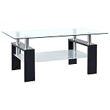 vidaXL Mesa de Centro Auxiliar Consola Mesita Salón Lateral Café Sofá Sala de Estar Muebles Mobiliario Vidrio Templado Negro Transparente 95x55x40 cm