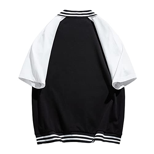 BAICAIYU Varsity Jacket Men Women's Baseball Jacket Short Sleeve Button Summer Stand Collar Hip Hop Jacket2