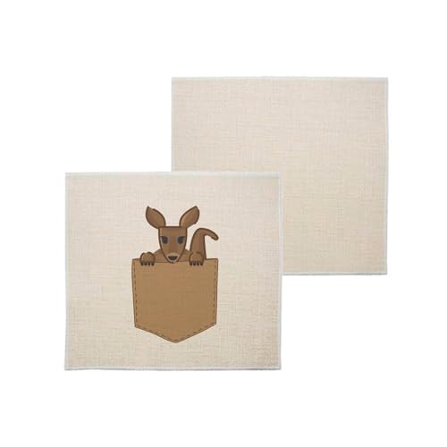 sous Verre en Lin - Poche Surprise Kangourou Australie Dessin - 1 unité (100 x 100 mm)