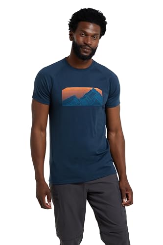 Mountain Warehouse Quest Mens Merino Printed T-Shirt - Front Print Casual Tee, Soft Merino Blend Top, Antibacterial, Quick Dry - Best for Outdoors, Hiking & Travelling Navy XXS