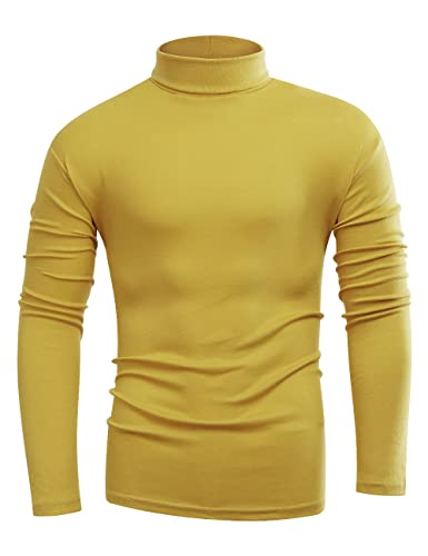 Beauhuty Men's Basic Turtleneck Long Sleeve T-Shirts Fleece Knitted Casual Pullover Top