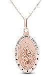 AFFY Saint Christopher Protect Us Religious Pendant Necklace in 14k Rose Gold Over Sterling Silver