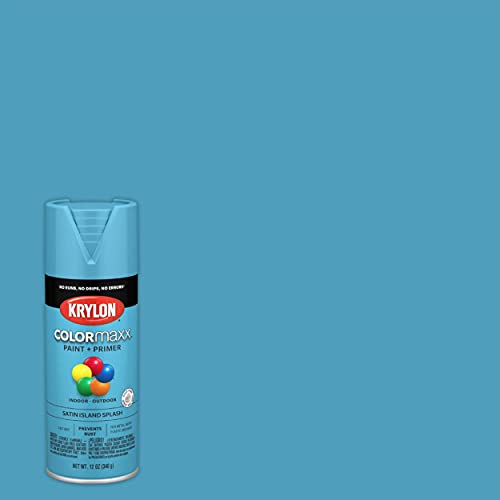 Image of Krylon K05565007 COLORmaxx Spray Paint and Primer for Indoor /Outdoor Use, Satin Island Splash Blue, 12 oz