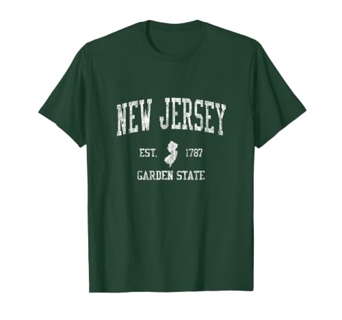 Retro New Jersey NJ Vintage Sports Design T-Shirt, Men, Dark Green, Small
