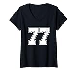Damen Nummer 77 T-Shirt Baseball Fußball Geburtstag T-Shirt mit V-Ausschnitt