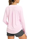 Soothfeel Long Sleeve Workout Tops for Women Lightweight Athletic Running Gym Active Shirts UPF 50+ Quick Dry Hiking Tops Light Pink L