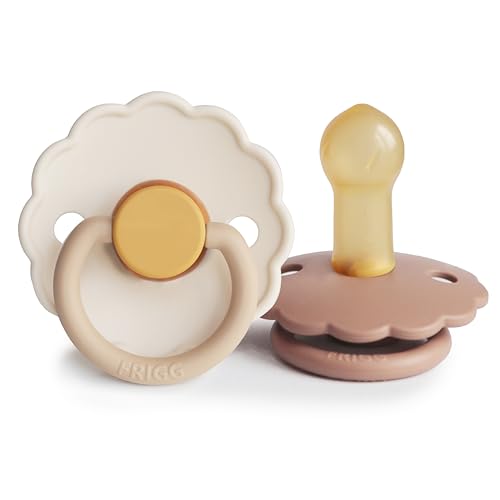Image of FRIGG Daisy Natural Rubber Baby Pacifier | Made in Denmark | BPA-Free (Chamomile /Peach Bronze, 6-18 Months) 2-Pack