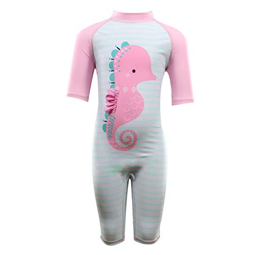 Julysand Girl One Piece Swimsuit Pink Seahorse Swimwear Rash Guard UV Sun Protection Baby Swimwear Bathing Suit 4T