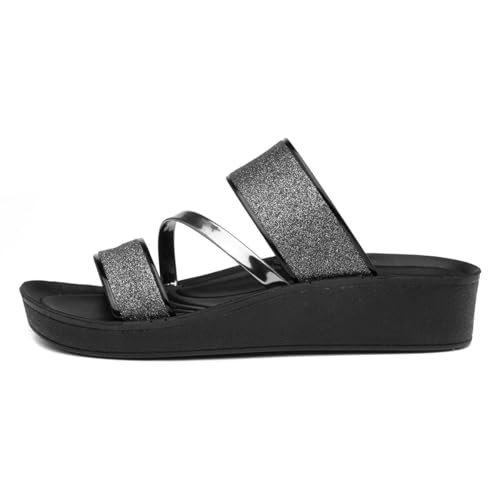 Lilley Womens Black Glitter Wedge Mule Sandal - Size 4 - Black