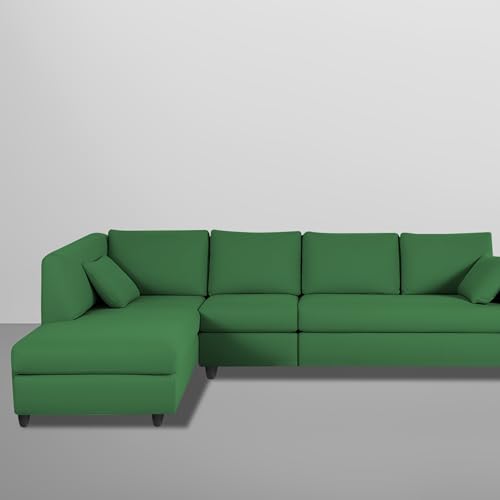 Image of Florian LHS 6 Seater L Shape Sofa Set for Living Room (Green Fabric) Premium Fabric Sofa