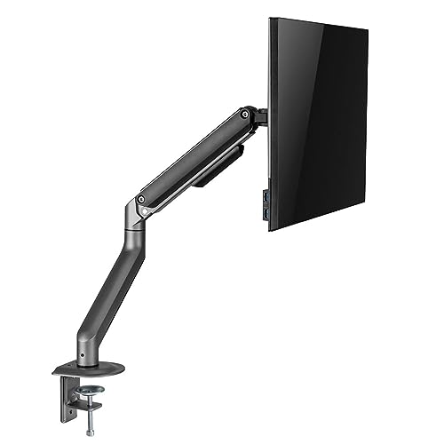 Image of Desky Spring Eco Single Monitor Arm - Gas Spring Mount for 13-32 inch Monitors, Full Motion Adjustability, Cable Management, VESA 75 /100, Heavy-Duty Aluminum - Silver