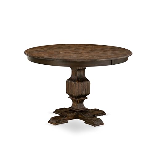 East-West-Furniture-F3FL7-716-7-Piece-Dining-Set-Consist-of-a-Round-Dining-Room-Table-with-Pedestal-and-6-Dark-Khaki-Linen-Fabric-Upholstered-Parson-Chairs-48×48-Inch-Distressed-Jacobean East West Furniture F3FL7 716 7 Piece Dining Set Consist of a Round Dining Room Table with Pedestal and 6 Dark Khaki Linen Fabric Upholstered Parson Chairs 48×48 Inch Distressed Jacobean