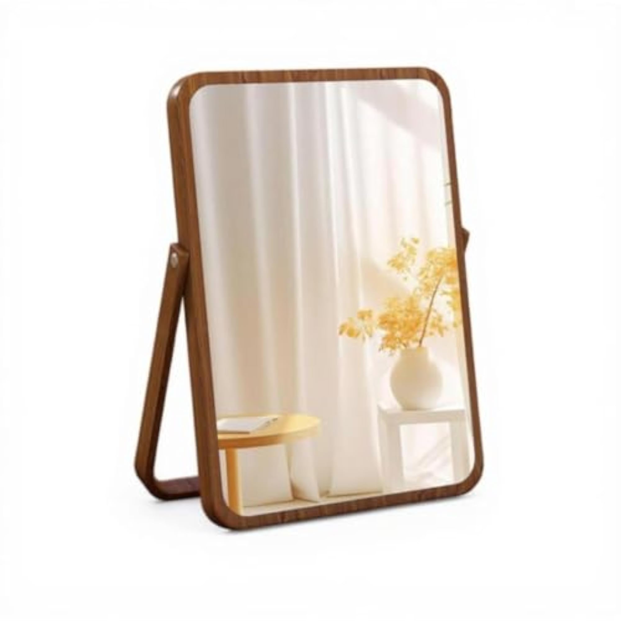 Sturdy Wood Folding Desktop Vanity Mirror, Walnut