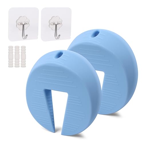 Image of Neobay Upgraded Silicone Door Pinch Guard and Door Stoppers 2 Functions in 1 with 2 Free Hooks, Heavy Duty Finger Pinch Guard Prevents Finger Pinch Injuries, Slamming Doors. 2 Packs, Blue