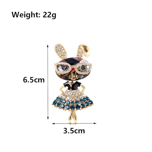 Image of Cubic Zirconia Rabbit Brooch Pin,Vintage Charming Rhinestone Chunky Cartoon Glasses Bunny Lapel Pin,Aesthetic Accessories Jewelry Gift for Women
