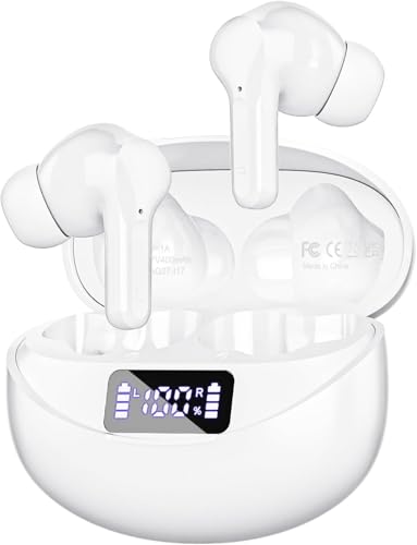 Fhumsh Wireless Earbuds, Bluetooth 5.3 HiFi Stereo Headphones Oil White