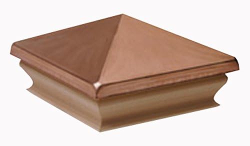 Woodway Large Pyramid Fence Post Cap 6 x 6– Copper Patina Outdoor Cap for Garden Deck Patio with Cedar Wood Base - 1PC