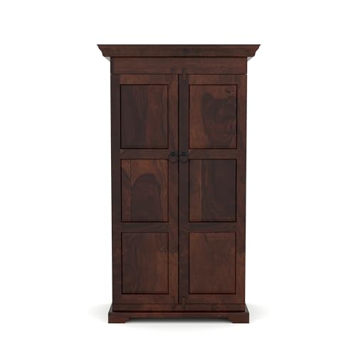 Image of Sheesham Solid Wood New Pre-Assemble Wooden Stylish Bar Cabinet /Wine Rack /Beer Bar /with Wine Glass Storage (Dark Brown)