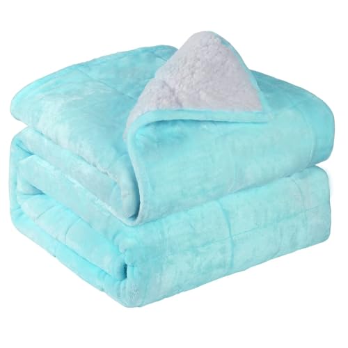 Image of Alomidds Weighted Blanket for Adults, 12lb Twin Size Weighted Blankets,Heavy Blanket with Shiny Soft Shiny Fleece and Cozy Warm Sherpa for Couch Bed, 48 x 72 inches,Aque