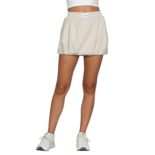 GOLD HINGE LuxeSoft Bubble Skirt for Women - High-Rise Mini Skort with Built-in Shorts Natural M