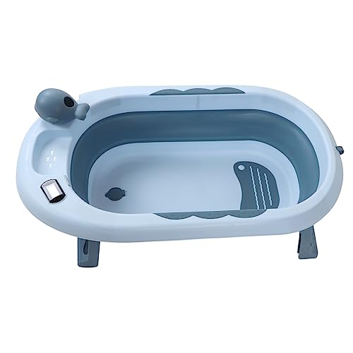 Bañera de bebé con Temperatura, Agujero de Drenaje Temperatura en Tiempo Real La Bañera Ahorro de Espacio para Evitar Quemaduras para Uso en el Hogar (Azul Claro)