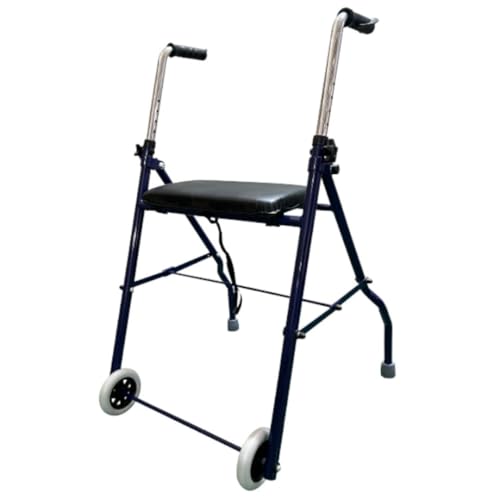 Andador con Asiento para Ancianos, Ruedas Delanteras, Plegable, Regulable en Altura 75-92 cm, Asiento Acolchado 39 x 20 cm, Estructura de Acero, Puños Anatómicos, Azul