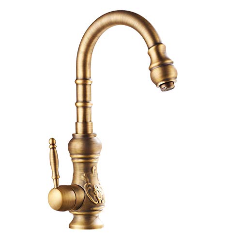 Wasserhahn Küche - Spültischarmatur, Retro Bronze 360° Drehbar Messing Küchenarmatur, Kaltes Und Heißes Wasser Vorhanden, Einhand-Spültischbatterie, Einlochmontage Hoher Auslauf
