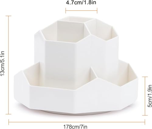 Image of Rotating Desk Organizer Pen Pencil Holder with 9 Slot 360 Desktop Organizer for Office Supplies Stationery Staplers Clips Sticky Notes Remote Mobile Holder Visiting Card (White)