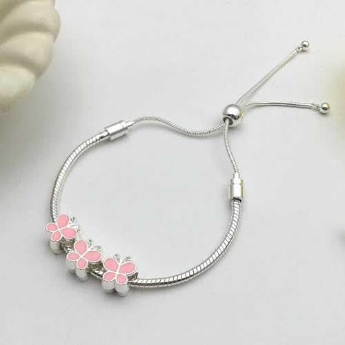 Charm Bracelet for Women Snake Chain Bracelet Handmade DIY Jewelry Gift for Women Adjustable(Silver)4