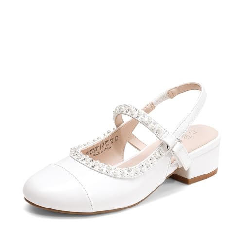 DREAM PAIRS Girls Dress Shoes Slingback Heels Round Toe Pump for Little Big Kids Flower Party Wedding Princess,Size 13 Little Kid,White/Pearl,KKUMPU2504 - image 1