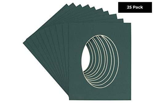 CountryArtHouse Forest Green Acid Free 11x14 Oval Picture Frame Mat with White Core Bevel Cut for 9x11 Pictures - Fits 11x14 Frame - Pack of 25 Matboard Show Kits with Acid Free Backings & Clear Bags