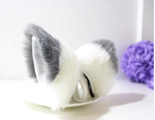 Cat Fox Ears Kitty Costume Halloween Cosplay Fancy Dress gray with white Kits