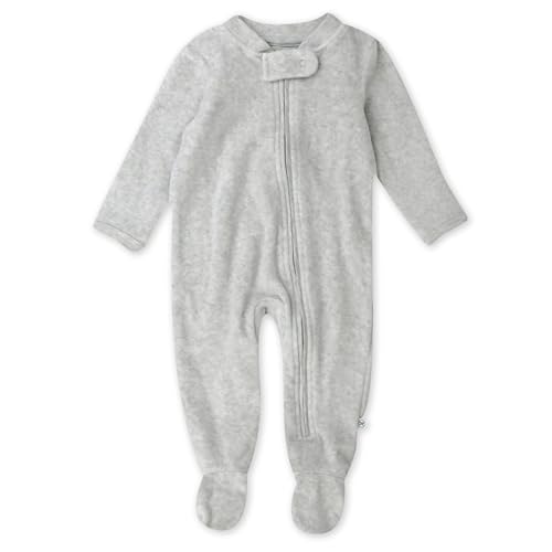 HonestBaby Baby Velour Sleep & Play Footed One-Piece Pajama Sleeper 100% Organic Cotton, Light Gray Heather, 6-9 Months