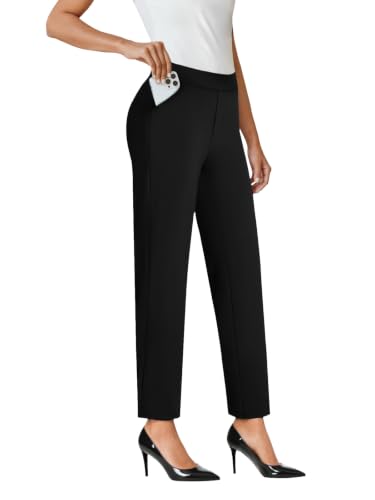 COPYLEAF Ankle Dress Pants Women High Waist Work Travel Pants with Pockets(Black L)