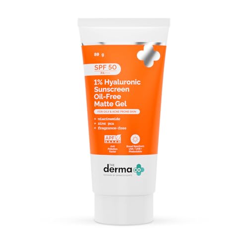 Image of The Derma Co 1% Hyaluronic Sunscreen Oil-Free Matte Gel | Lightweight Sunscreen for Oily & Acne-Prone Skin | SPF 50 & PA++++ Protection | Safe & Effective | 80 g
