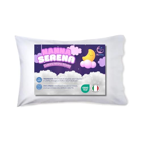 BCBABY Cuscino Lettino Bambini 60x40 1 2 3 4 anni 100% Cotone Antiacaro Anallergico Traspirante per...