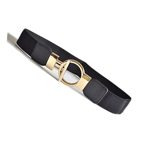 Wide Elastic Cinch Belt for Women Stretch Solid Waistband with Golden Round Pin Buckle Fashionable Decorative Waistband for Dresses Jeans Trousers and Casual Wear Black2