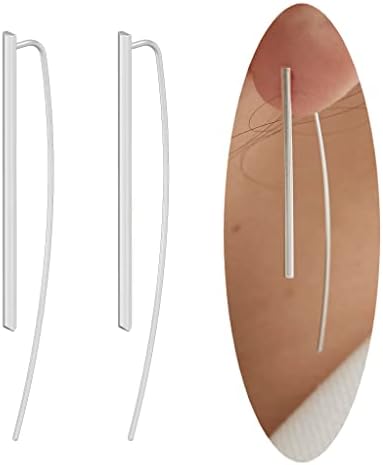 Handmade Curved 925 Sterling Silver Earrings Hypoallergenic Drop Dangle Threader Earrings Minimalist Modern Long Thin Geometric Linear Threader Hoops Earrings for Women Teen Girls