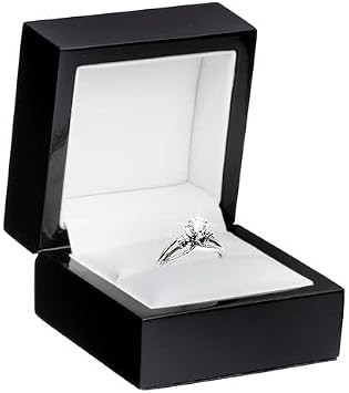 Allure - Wooden Ring Box - Black Wood Jewelry Gift box, With High Polish Lacquered Gloss Finish And Cream Colored Leather Interior, For Unique Proposal, Engagement Or Wedding.