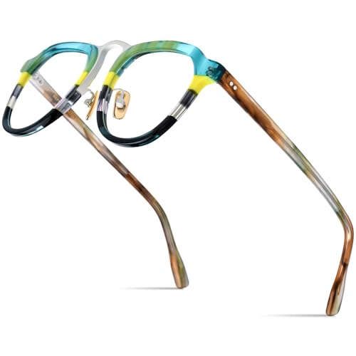 Image of HEPIDEM Multicolor Acetate Glasses Frame Women,Round Vintage Retro Optical Eyeglasses 9339
