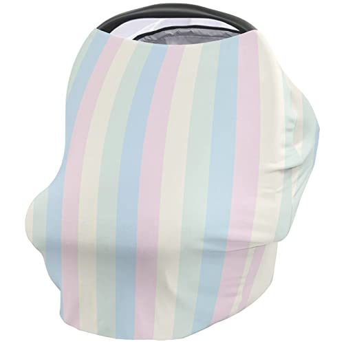 Nursing Cover for Breastfeeding Scarf, Pink Yellow Green Blue Striped Color Block Baby Car Covers Super Soft Multi Use for Canopy Shopping Cart Cover Blanket Stroller Cover