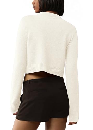 Women's Long Sleeve Cropped Cardigan Sweater Crew Neck Button-Down Shrug Sweaters4