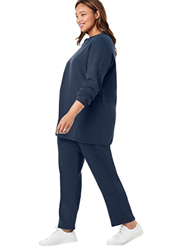 Woman Within Women's Plus Size Fleece Sweatshirt Set Sweatsuit - 3X, Deep Claret Purple #TOP3