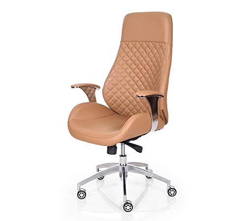 Image of High Back Director & Executive Chair Up Leatherette with Height Adjustable & Revolving Chair Premium Design & CEO Chair Metal Legs Base with Chrome Finish - (111012134 Beige)