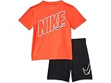 Nike Little Boys Dri-FIT Graphic Tee & Shorts 2 Piece Set (Black Heather(86H589-K08)/Pink, 7, 7_Year