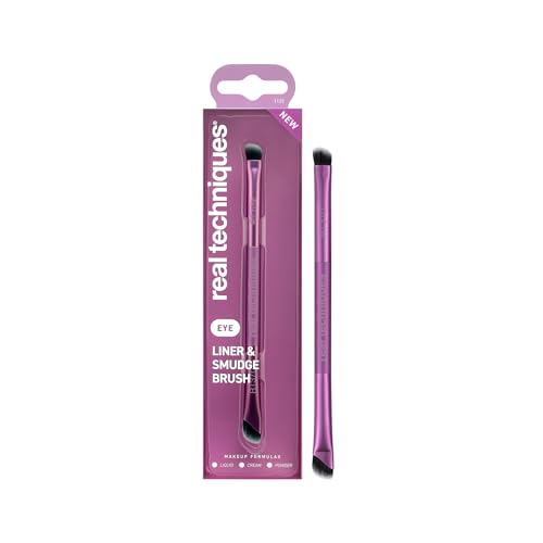 Real Techniques Liner & Smudge Brush Dual-Ended Makeup Brush for Eyeliner Eyeshadow & Smoky Eye Blending Precision Detail with Soft Bristles Cruelty-Free 1 Count