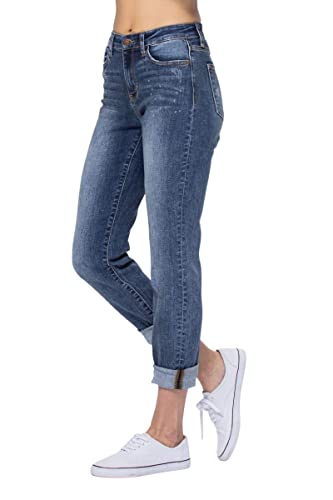 Judy Blue Women's High-Rise Bleach Splash Rolled-Cuff Boyfriend Jeans2