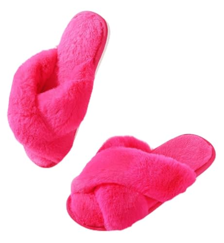 Image of Ankis Women's Fuzzy Slippers Cross Band Memory Foam Open Toe Comfy Soft House Shoes Anti-Slip Indoor Outdoor Gifts for Women