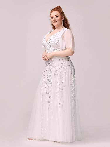 Image of Ever-Pretty Women's Sequin V Neck Plus Size Formal Dresses Evening Gown | Short Sleeve, A-Line, Empire Waist, Plus Size Mother of the Bride Dresses, Plus Size Gala Dress